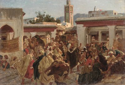 Marockansk gatuscene (olja på duk) av Alfred Dehodencq