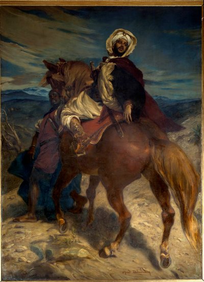 Reconquista: "" The Farewell of King Boabdil to Granada"" Kung Boabdil (Abu Abd Allah) överlämnade nycklarna till staden till de spanska härskarna den 02/01/1492. Målning av Alfred Dehodencq (1822-1882) 1800-talet. Dämpa. 3,7x2,7 m. Paris, Musée d