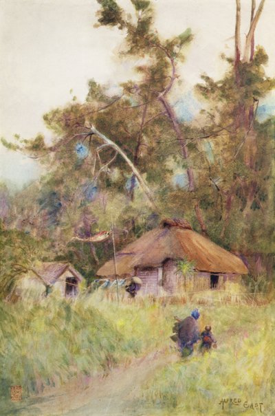 En stormig dag i Japan, ca 1889 (akvarell på papper) av Alfred East