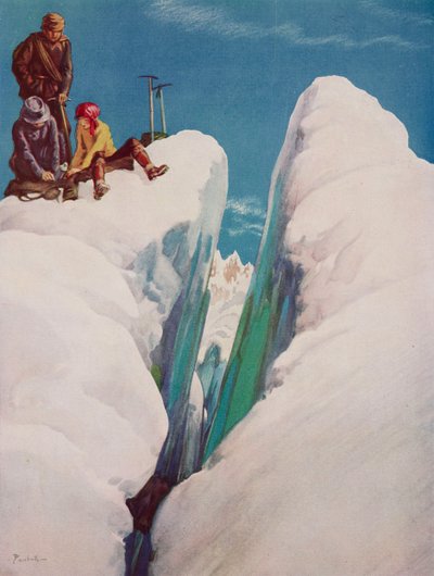 The crevasse, Mountaineering tragedy, teckning av Alfred Bestall (1892-1986) från The Tatler, nr 1366, 31 augusti av Alfred Edmeades Bestall
