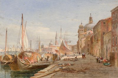 Pråmar vid en kaj, Venedig av Alfred Edward Goodall
