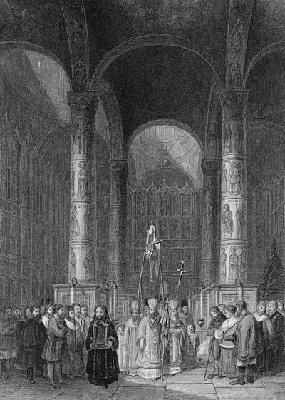 Interiör av den stora katedralen i antagandet, graverad av T. Higham, 1835 av Alfred Gomersal Vickers