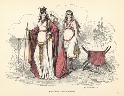Clotilde, Frankernas drottning, i ceremoniell dräkt, 500-talet. av Alfred Grevin
