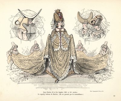 Kostym av Isabeau av Bayern, Frankrikes drottning, huvudbonader av Alfred Grevin