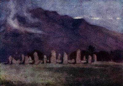 Castlerigg Stone Circle, Cumbria (färg litho) av Alfred Heaton Cooper