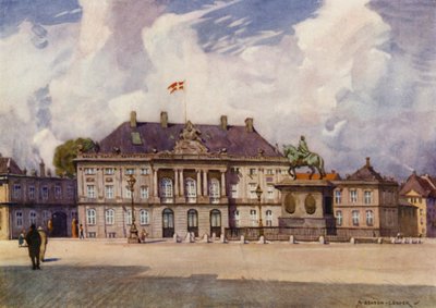 Danmark: Köpenhamn, Amalienborgs slott (färg litho) av Alfred Heaton Cooper