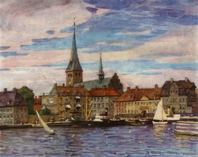 Danmark: Helsingör, Shakespeares "Helsingör" (färgade medlemmar) av Alfred Heaton Cooper