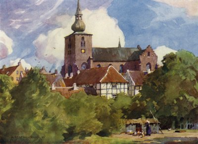 Danmark: Randers kyrka, Nordjylland (färg litho) av Alfred Heaton Cooper