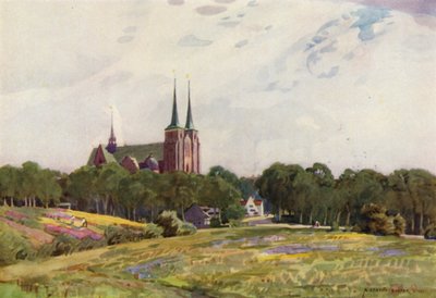 Danmark: Roskilde katedral (färg litho) av Alfred Heaton Cooper