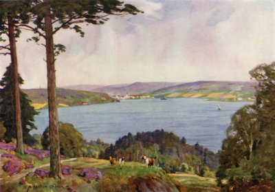 Danmark: Vejle Fjord, Sydjylland (färg litho) av Alfred Heaton Cooper