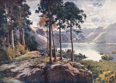Lake District: Derwentwater, från Castle Head, en ljus morgon (färglitografi) av Alfred Heaton Cooper