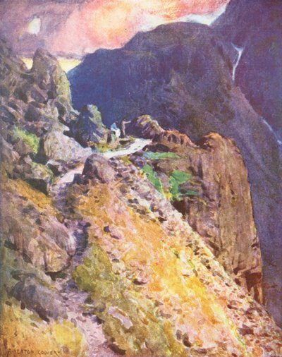 Lake District: Närmar sig toppen av Styhead Pass, Wastdale (färglitografi) av Alfred Heaton Cooper