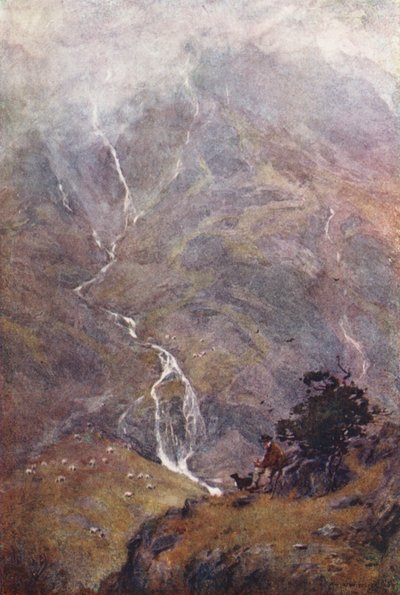 Lake District: The Shepherd, Yewdale, Coniston (färglitografi) av Alfred Heaton Cooper