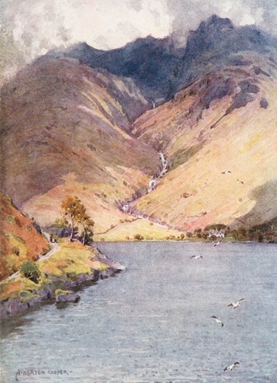 Lake District: Wastwater och Scawfell (färglitografi) av Alfred Heaton Cooper