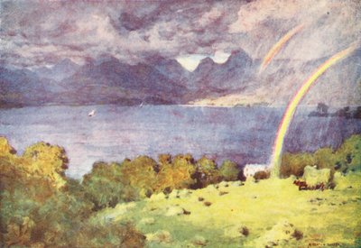 Lake District: Windermere and Langdale Pikes, från Lowwood (färglitografi) av Alfred Heaton Cooper