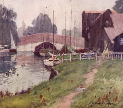Wroxham Bridge, Norfolk, en regnig dag av Alfred Heaton Cooper