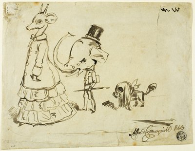 Karikatyr av man, kvinna och hund av Alfred Henry Forrester