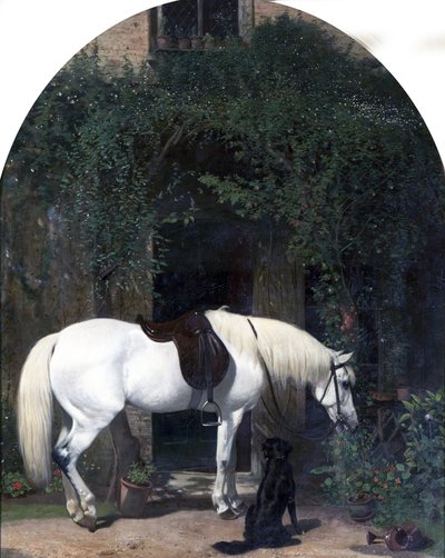 Vit häst och retriever av Alfred Hichens Corbould