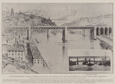Den nya högnivåbron i Newcastle-on-Tyne (den största sedan den fjärde bron), som den kommer att se ut när den är färdig av Alfred Hugh Fisher