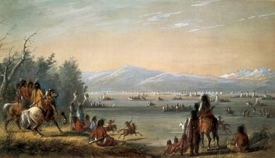 En indisk by. Verk av Alfred Jacob Miller (1810-1874) av Alfred Jacob Miller
