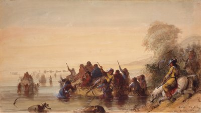 Bull Boating on the Platte River, ca 1837 (akvarell på papper) av Alfred Jacob Miller