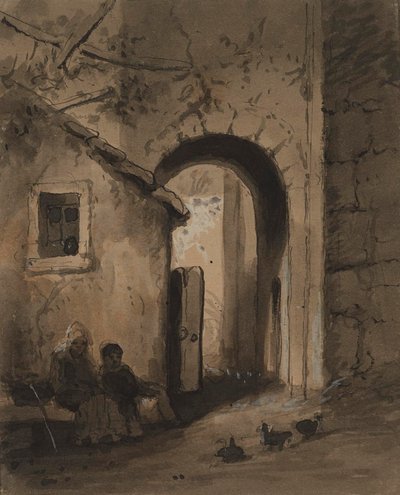 Barn utanför en grind av Alfred Jacob Miller