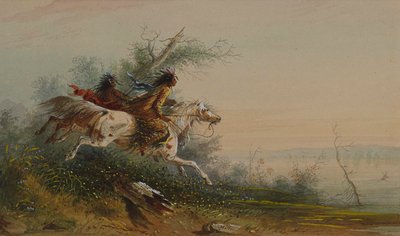 Älg som simmar över Platte av Alfred Jacob Miller