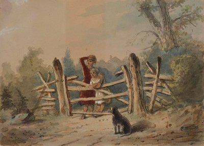 Georges barn väntar på att deras inkallade far ska komma hem av Alfred Jacob Miller
