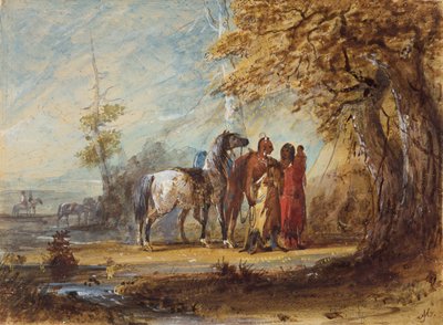 Indian Family, ca 1837 (penna, akvarell och gouache på papper) av Alfred Jacob Miller