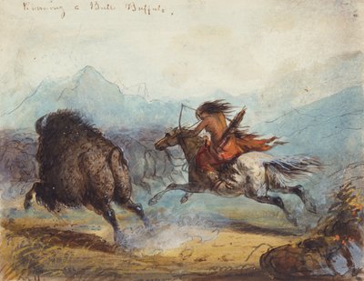 Indisk kvinna springer en buffel, ca 1858-60 (akvarell på papper) av Alfred Jacob Miller