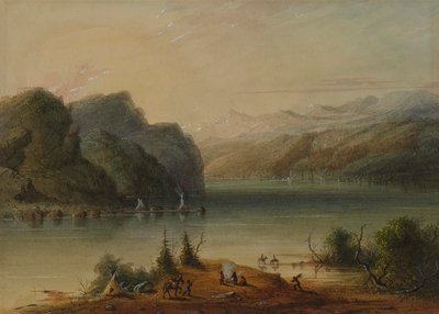 Sjövy – Wind River-bergen av Alfred Jacob Miller