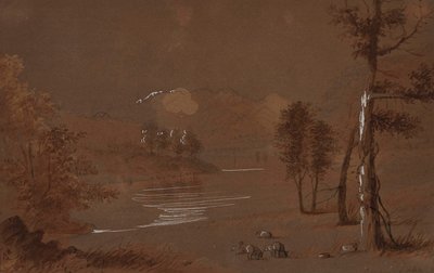 Utsikt över sjö och berg av Alfred Jacob Miller