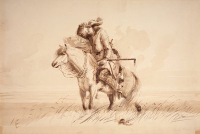Lost Green Horn, ca 1850 (penna, penna och bläck, och tvätta på duk) av Alfred Jacob Miller