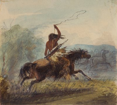 Shoshone Female Throwing the Lasso, c.1837 (penna, akvarell och gouache på papper) av Alfred Jacob Miller