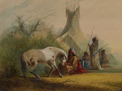 Shoshoneindian och hans sällskapshäst av Alfred Jacob Miller