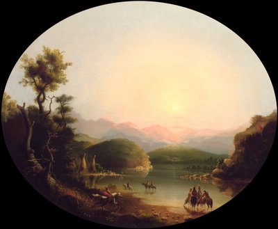 Shoshone indianer vid en bergssjö (Lake Fremont) av Alfred Jacob Miller