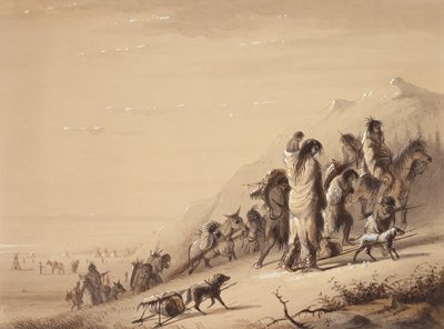 Snake Indians Migrating, c.1837 (penna och bläck, tvätt och gouache på papper) av Alfred Jacob Miller