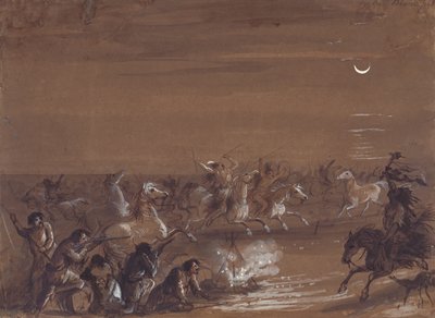 Stampede by the Blackfeet, ca 1837 (bläck, tvätt och gouache på mörkt papper) av Alfred Jacob Miller