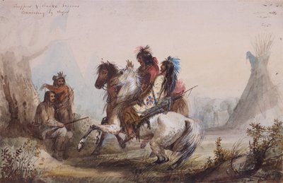 Trappers and Snake Indians Conversing by Signs, c.1837 (penna, akvarell och gouache på papper) av Alfred Jacob Miller