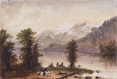 Wind River Mountains, ca 1837 (penna, akvarell och gouache på papper) av Alfred Jacob Miller