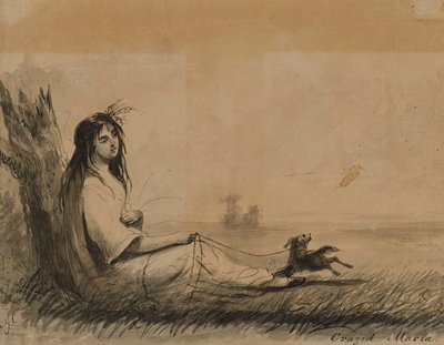 Liggande kvinnor med hund i koppel (ur Laurence Sterne, "En sentimental resa", 1768) av Alfred Jacob Miller