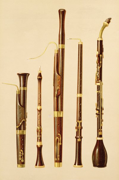 En dulcian, en oboe, en fagott, en oboe da caccia och ett bassethorn, från 