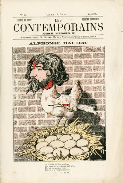 Omslag till "" Les Contemporains"", nummer 9, Satirical in Colours: Alphonse Daudet - Litteratur - Houle, Daudet Alphonse - Illustration av Alfred Le Pepetit (1841-1909) av Alfred Le Petit