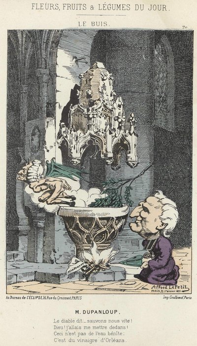 Le Boxis: Tecknad film om Dupanloup - ill. från 1871-02-21 i "Dagens blommor, frukter och grönsaker" av Alfred Le Petit