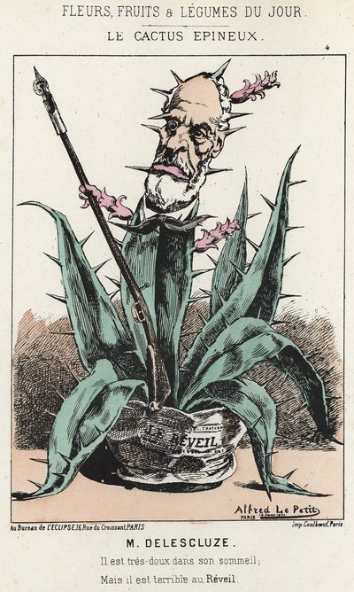 Le Cactus Spineux: Tecknad film om Louis Charles Delescluze (1809 - 1871) - ill. från 1871-01-16 i "Dagens blommor, frukter och grönsaker" av Alfred Le Petit