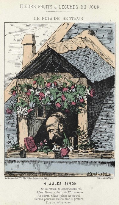 Le Peas de Fragreur: karikatyr om Jules Simon (1814 - 1896) - ill. från 12/01/187 i "Dagens blommor, frukter och grönsaker" av Alfred Le Petit