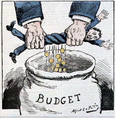 Stackars skattebetalare, tack imperiet! : tecknad film om skatter och budget - av A. Le Petitty, i "Le Sans-Culotte"" av Alfred Le Petit