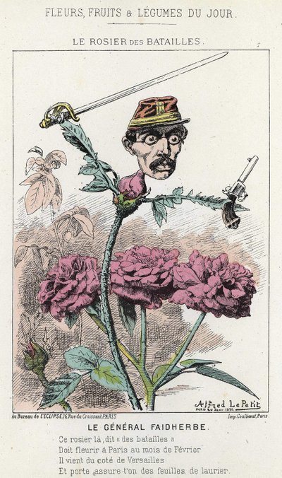 The Rosier des Batailles: tecknad serie om general Faidherbe - ill. från 1871-01-20 i "Dagens blommor, frukter och grönsaker" av Alfred Le Petit