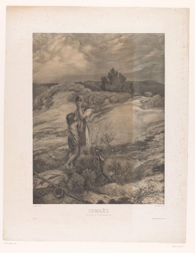 Hagar och Ismael i öknen Ismaël (Musée du Luxembourg) (titel på objektet) av Alfred Louis Bahuet