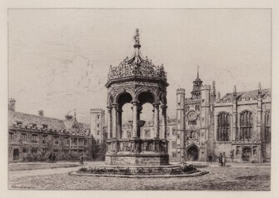 Cambridge: The Great Court of Trinity College (etsning) av Alfred-Louis Brunet-Debaines